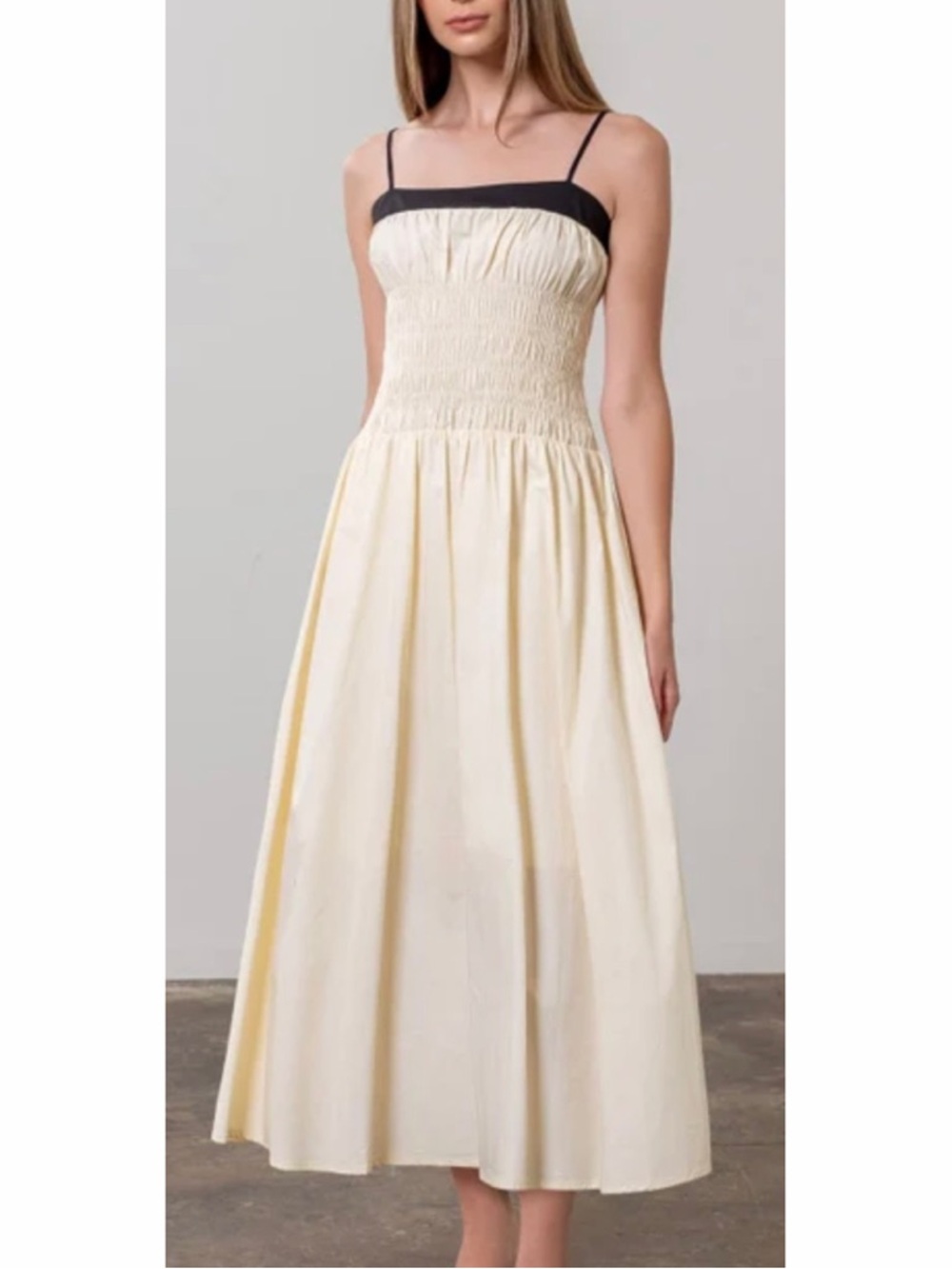 By The River Contrast Trim Smocked Spaghetti Strap Dress